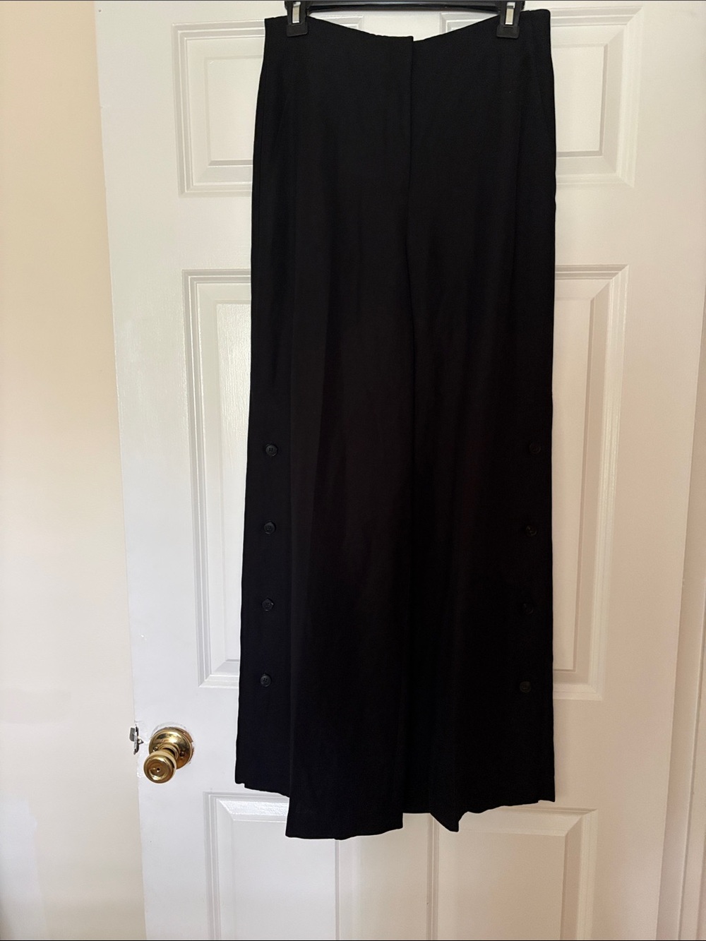 Black Wide-Leg Button-Trim Pants